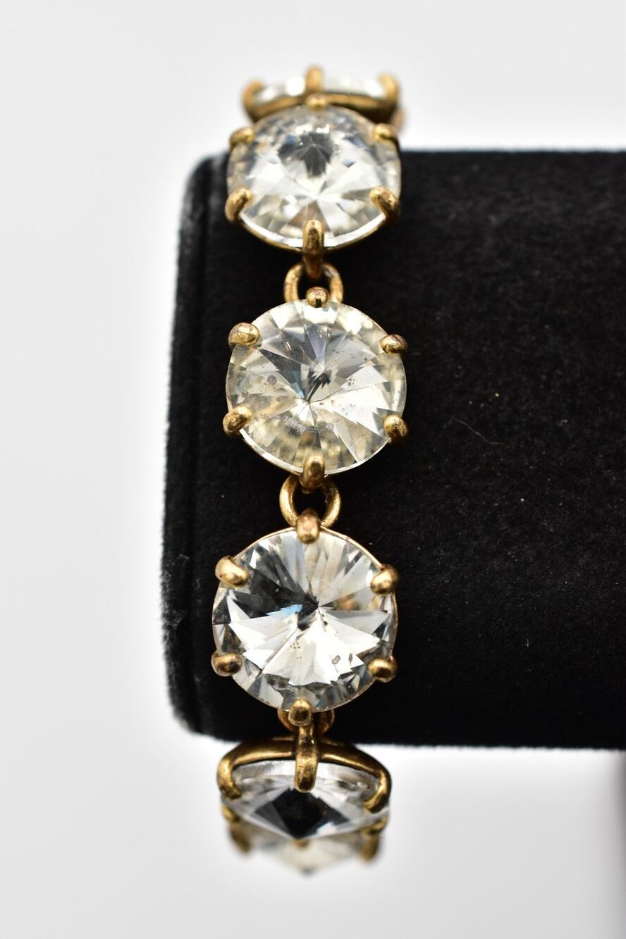 Stella & Dot Oversized Crystal Tennis Bracelet Antiqued Gold Statement Y2K BinD